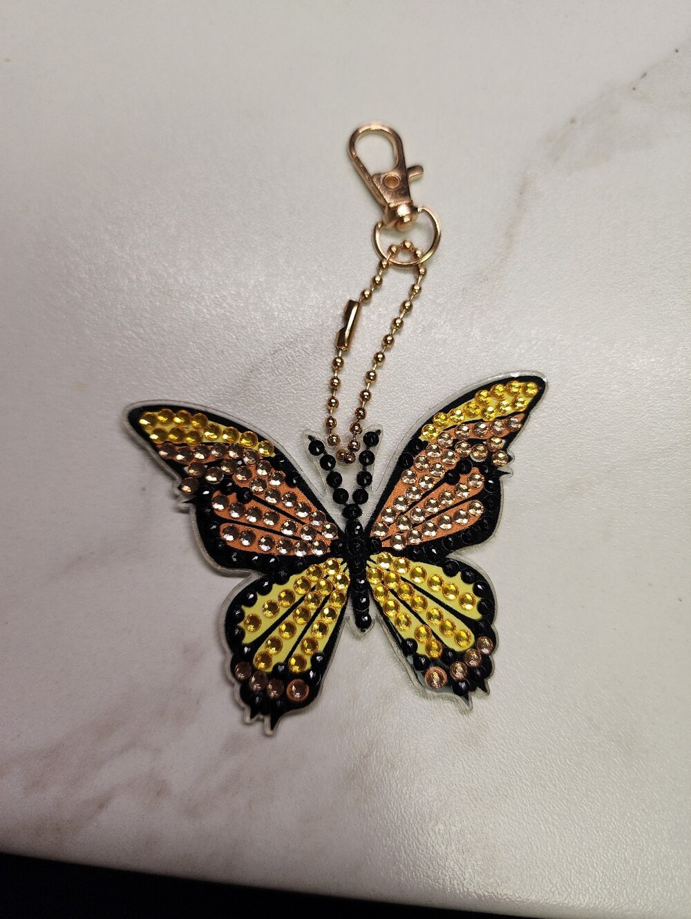 Crystal Butterfly Key & Card Holder Charm in Gold and Orange